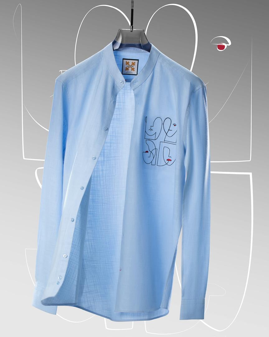 Four Faced Blue Threaded Shirt