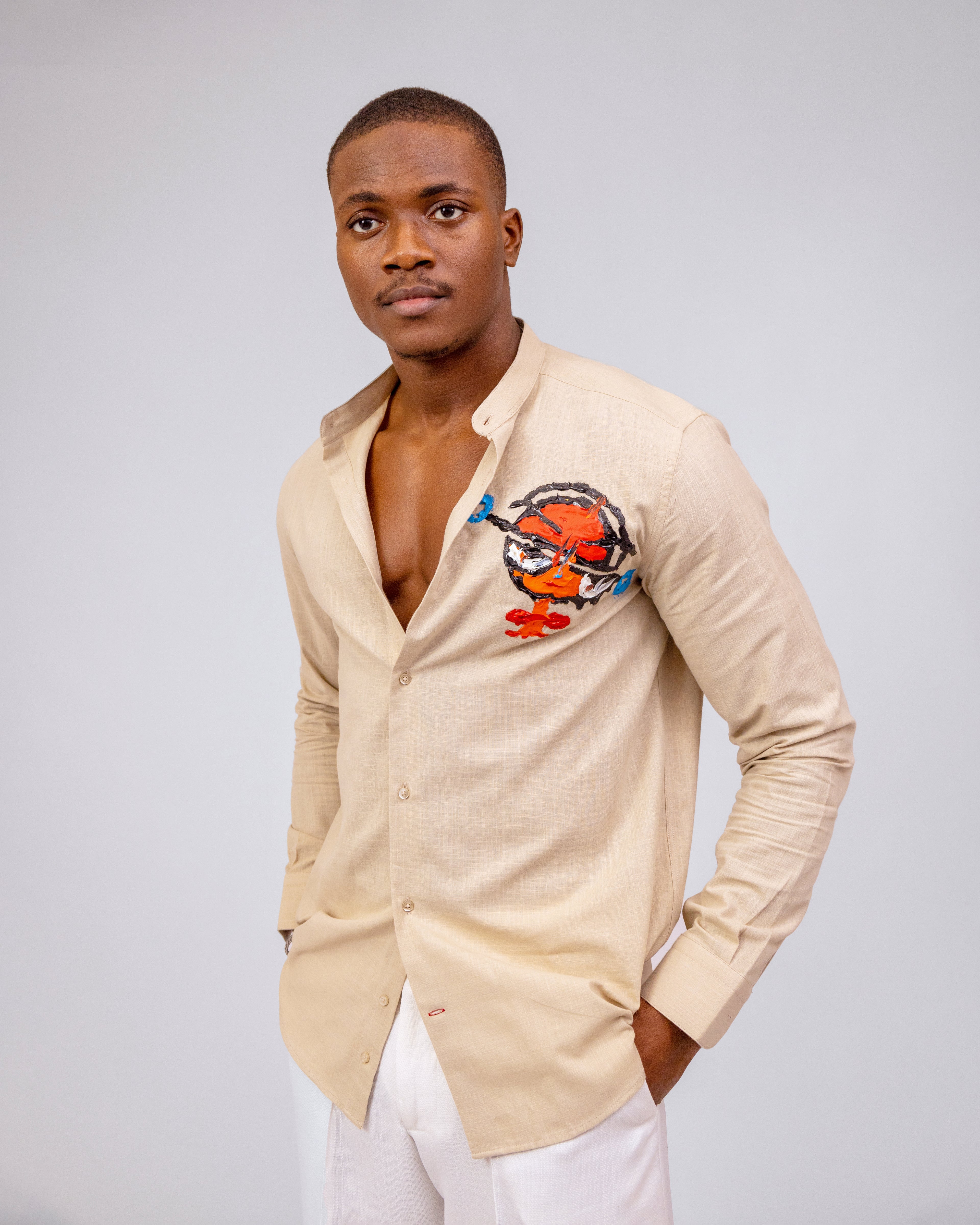 Beige Hand-Painted Shirt