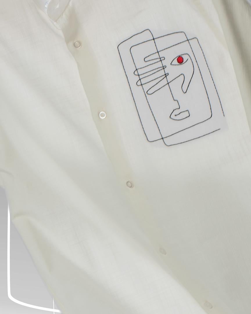 Box Faced White Threaded Shirt