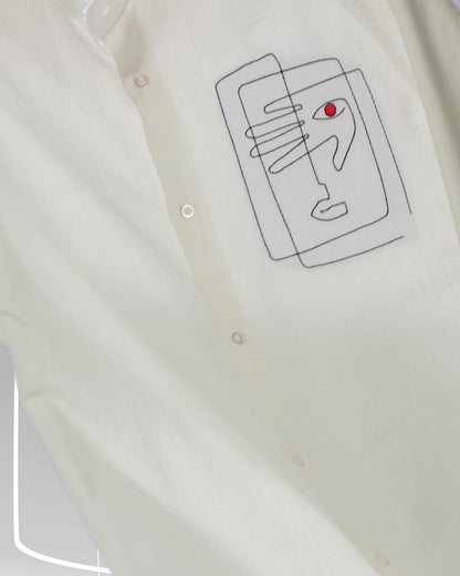 Box Faced White Threaded Shirt