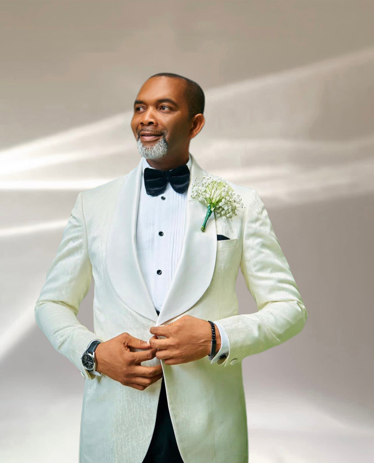 Off White Tuxedo and Black Pant