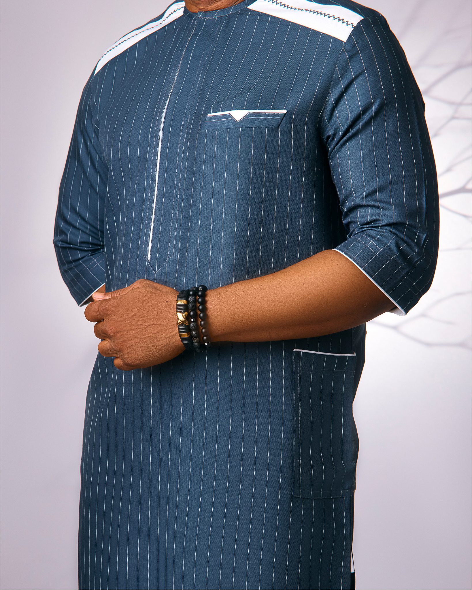 Navy Blue' Pinstriped Kaftan