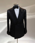 Bedazzled Black Damask Tuxedo (Double Breasted)