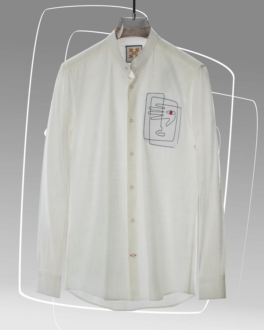 Box Faced White Threaded Shirt