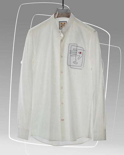 Box Faced White Threaded Shirt
