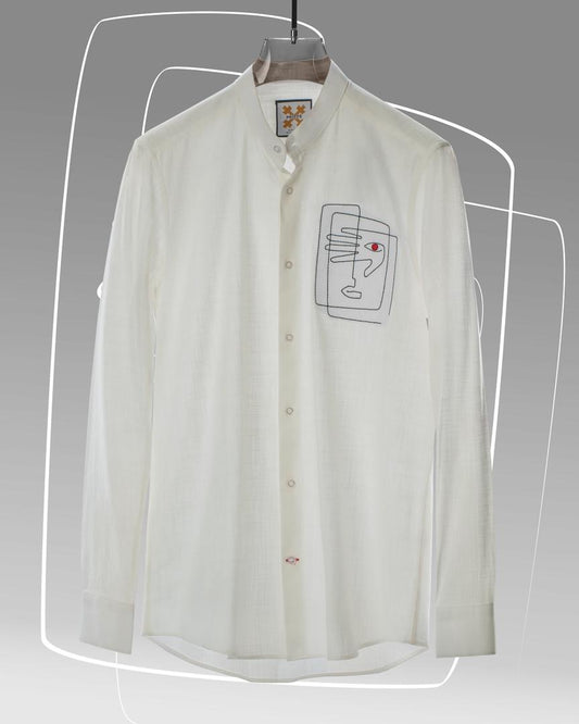 Box Faced White Threaded Shirt