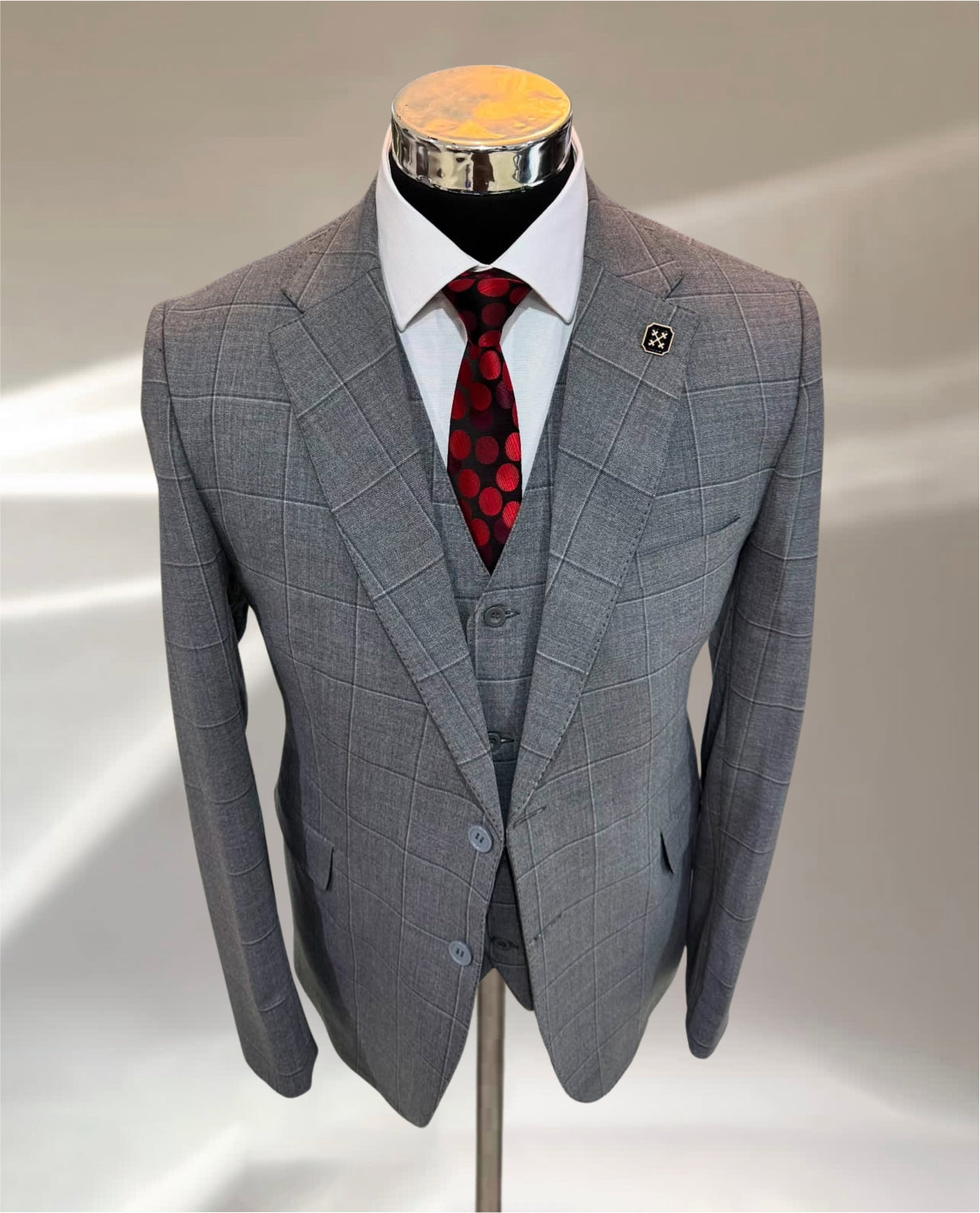 Grey Checkered Formal Suit (Single Breasted)