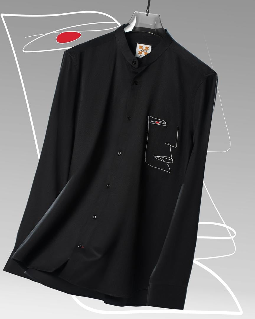 Side View Faced Black Threaded Shirt