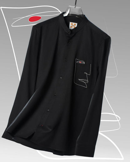 Side View Faced Black Threaded Shirt