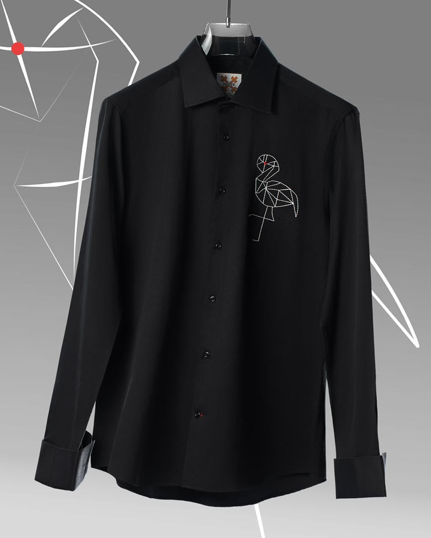 Bird Threaded Black Shirt