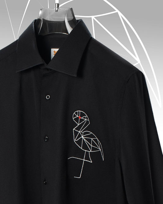 Bird Threaded Black Shirt